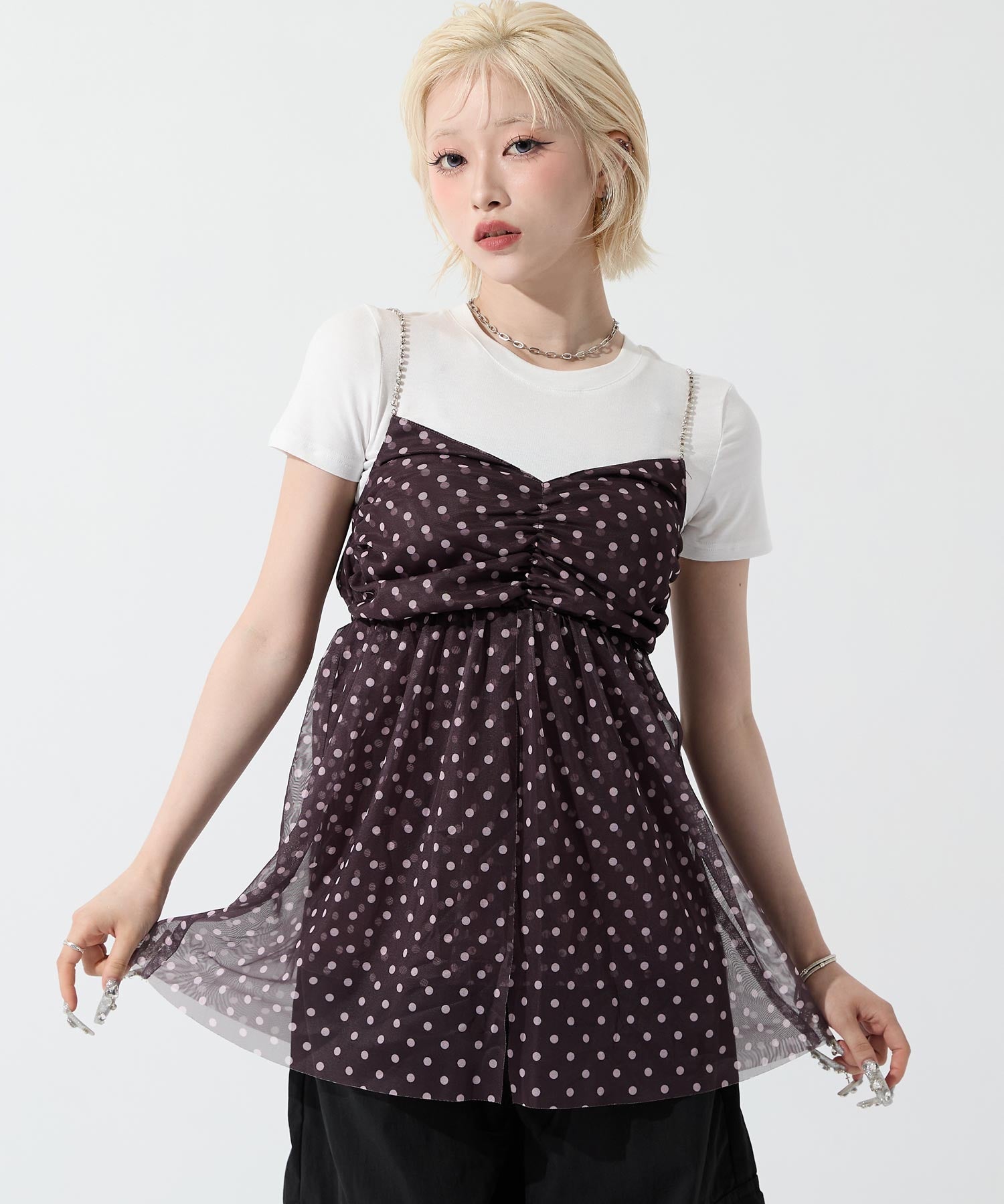 パット入りヒョウ柄キャミソール ギャル egg eggモデル♥あいさコラボ ドット柄 キャミソール 793-9504 – ANAP