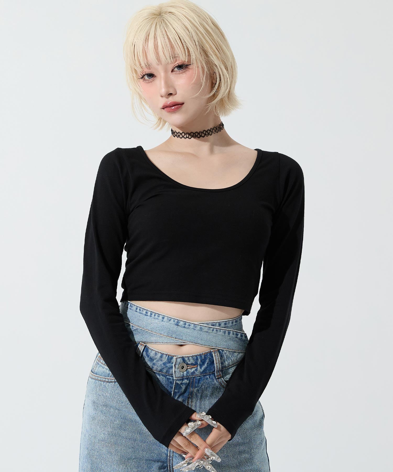 トップス u Uネック ベーシック クロップド トップス 793-9516 – ANAP オンライン