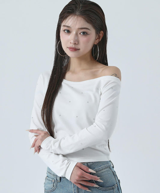 ラインストーン ワンショル トップス ロングTシャツ 793-9518