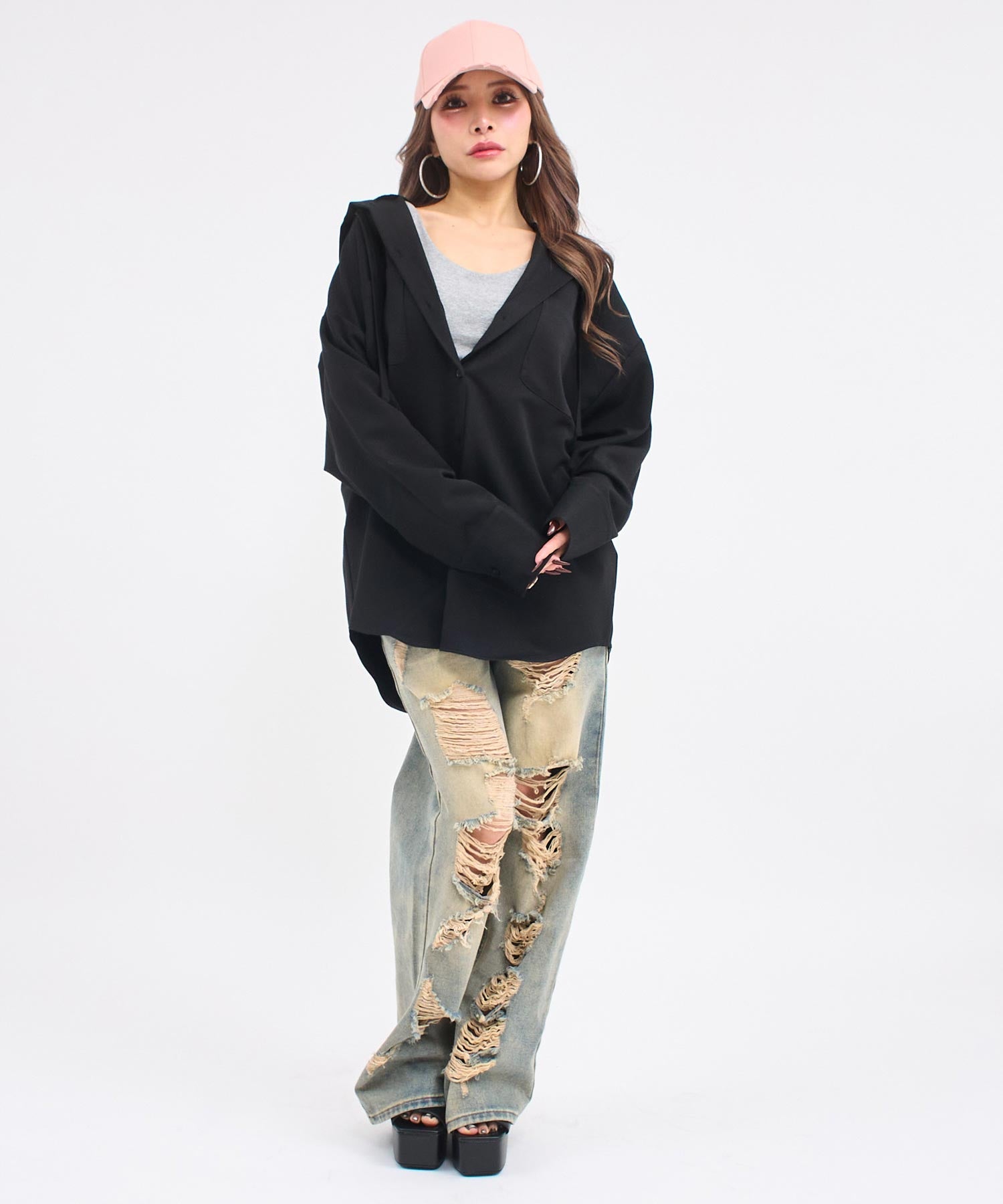 フード付 ビッグシルエット シャツ 793-9523 – ANAP オンラインショップ