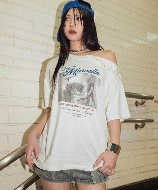 ピグメント加工 スナップボタン 2WAY オーバーサイズ Tシャツ 793-9549