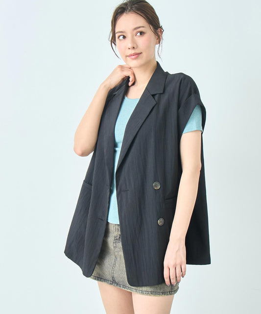 リネン ライク ダブル ジレ ノースリ ジャケット 794-9275