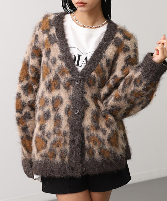 レオパード柄 シャギーニット カーディガン 794-9415