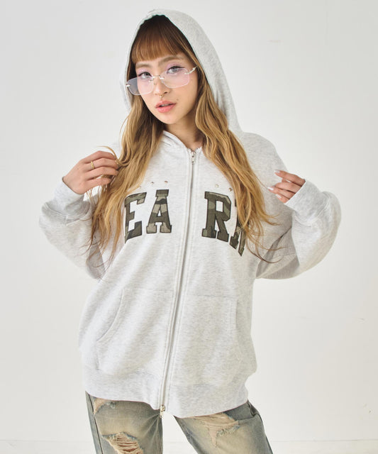 裏毛 カモフラ ワッペン Wジップ スウェット パーカー 794-9456