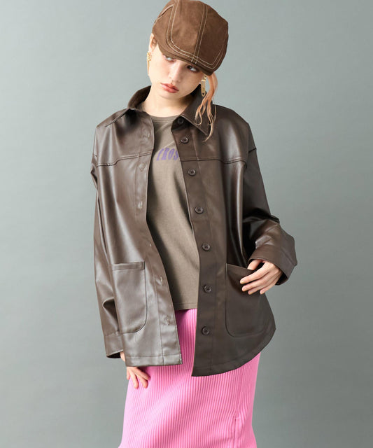 レザーライク 2ポケット オーバーサイズ シャツ ジャケット 795-9365