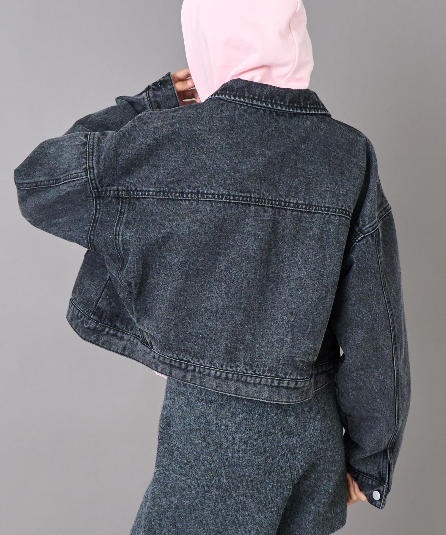 ✨極美品✨パラスパレス　デニム　ジャケット　ノーカラー　ジップアップ　ステッチ ハートフリンジ パッチポケット クロップド デニム ジャケット 795