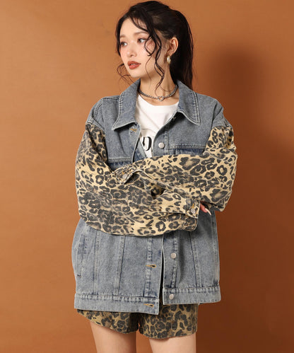 レオパード 切り替え デニム ジャケット 795-9390