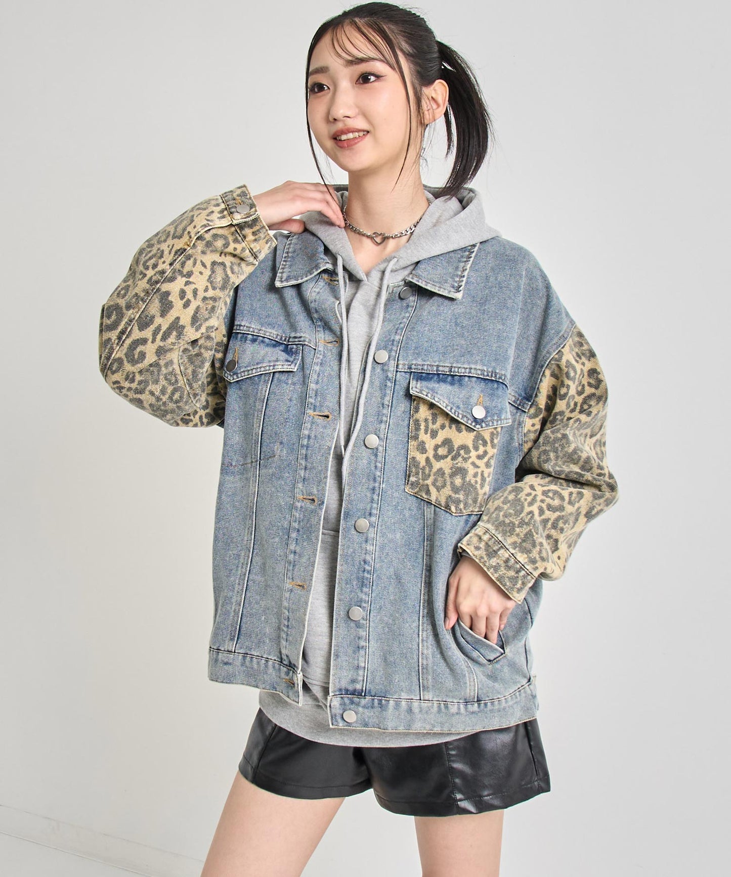 レオパード 切り替え デニム ジャケット 795-9390