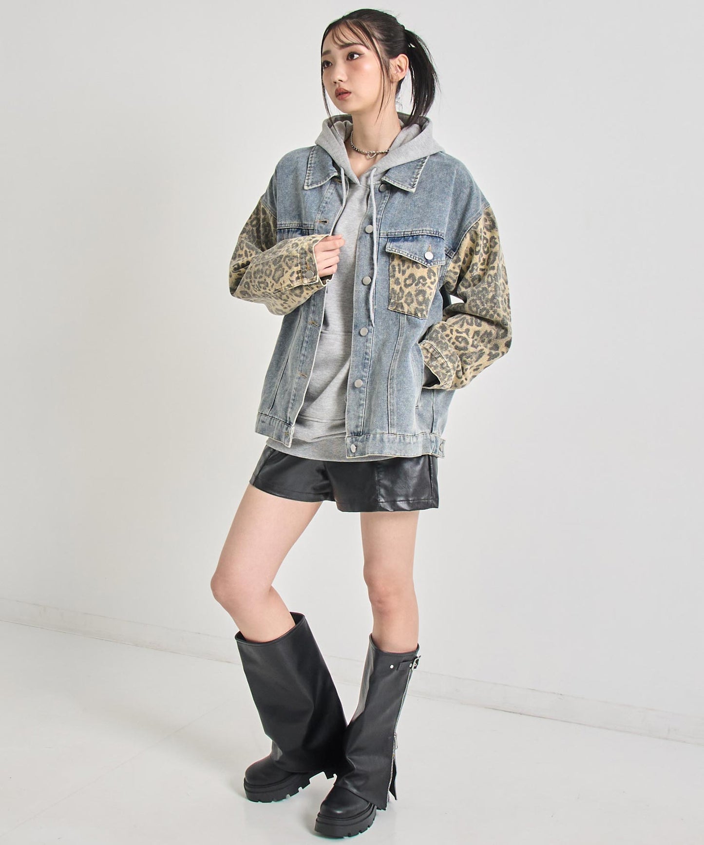 レオパード 切り替え デニム ジャケット 795-9390