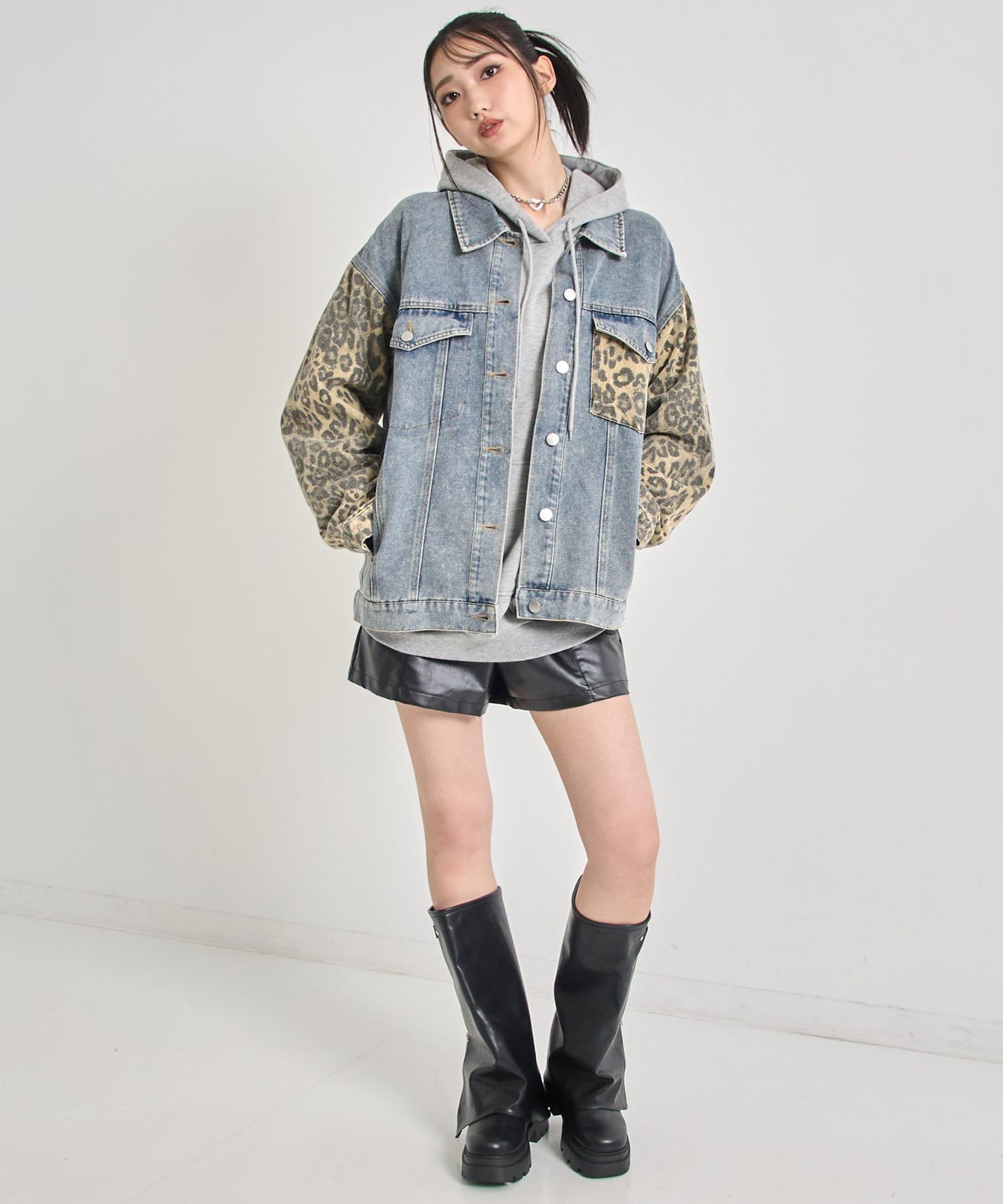 レオパード 切り替え デニム ジャケット 795-9390