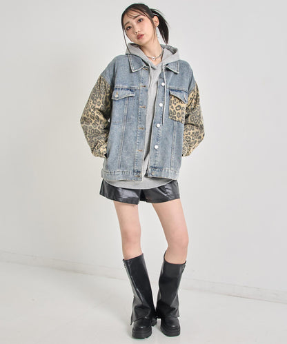 レオパード 切り替え デニム ジャケット 795-9390