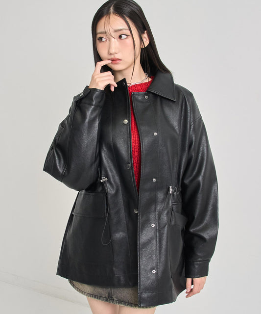 ドローストリング カバーオール フェイクレザー ジャケット 795-9433