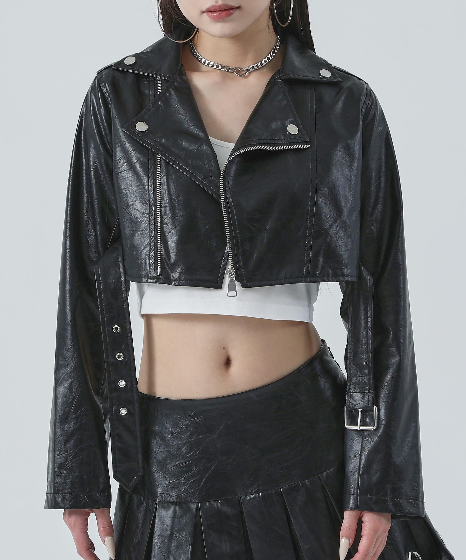 コンパクト クロップド フェイク レザー ジャケット 795-9499 – ANAP