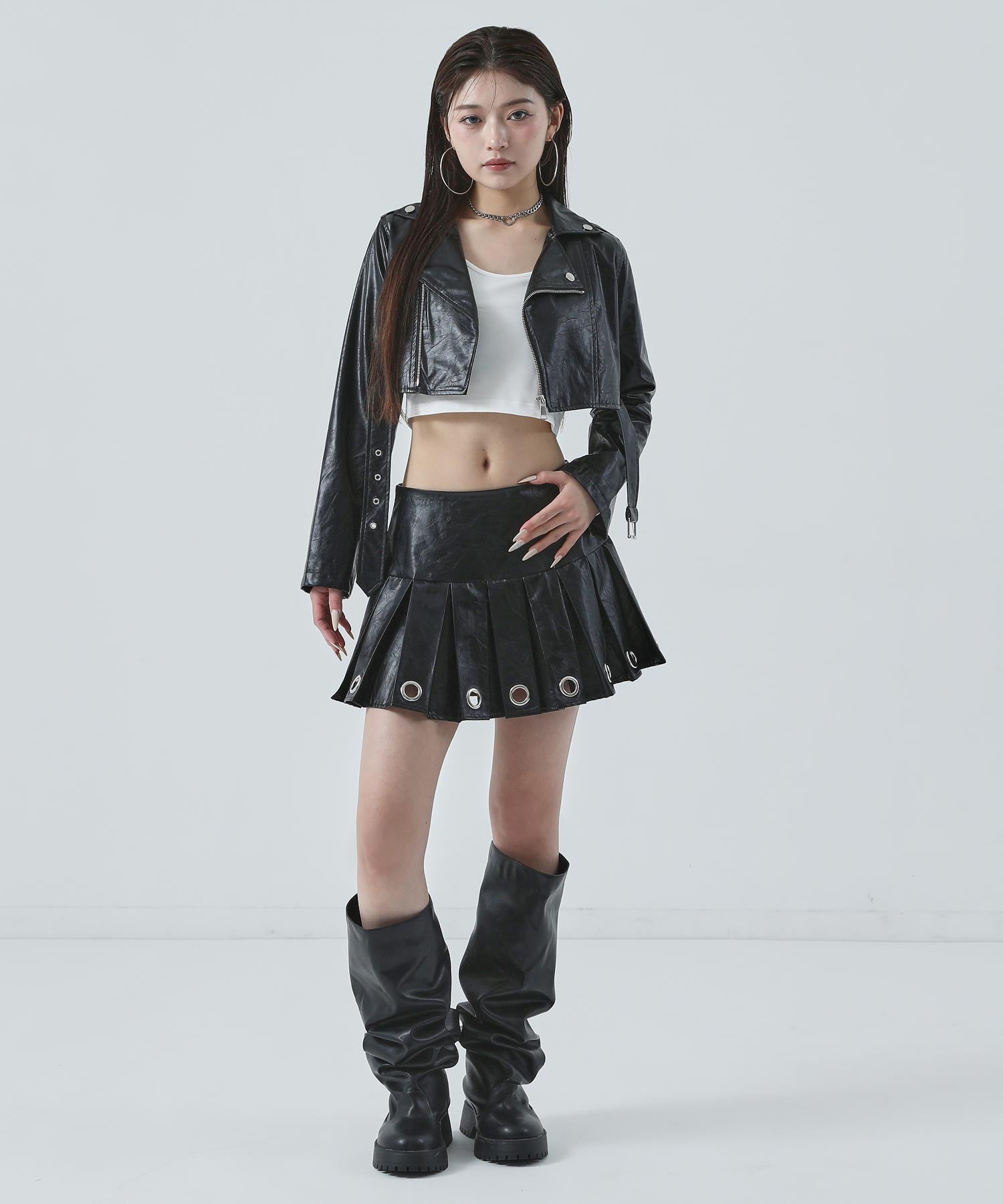 コンパクト クロップド フェイク レザー ジャケット 795-9499 – ANAP