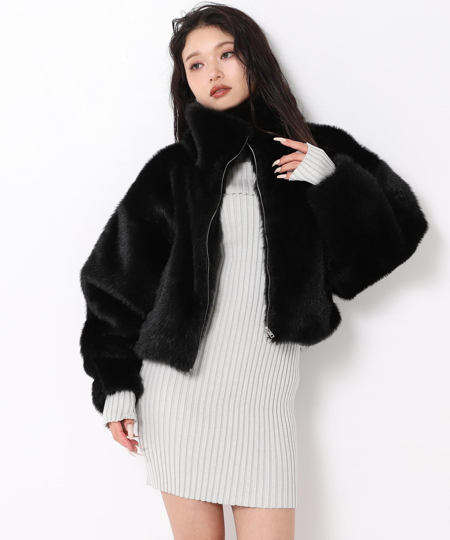 【販売間近】ハイネック フェイク ファー ブルゾン 796-9368