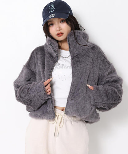 【販売間近】ハイネック フェイク ファー ブルゾン 796-9368