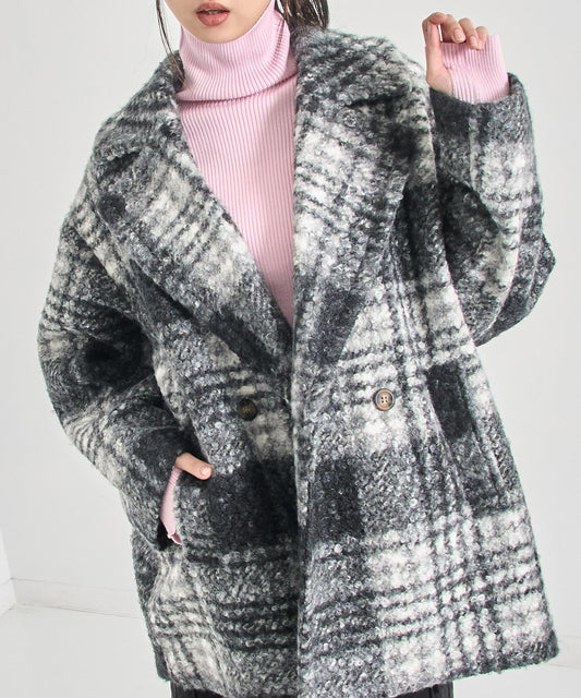 先染め チェック柄 オーバーサイズ ボア ジャケット コート  796-9432