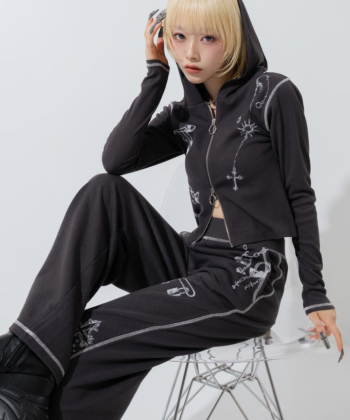 アクセサリープリント Wジップ リブパーカー × スウェット セットアップ  796-9480