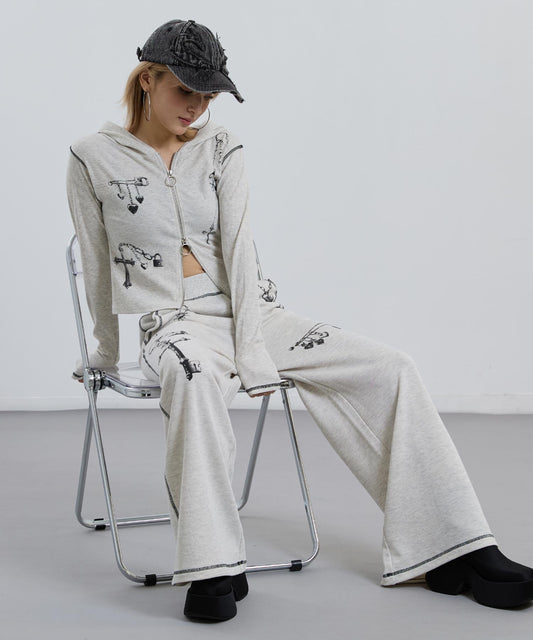 アクセサリープリント Wジップ リブパーカー × スウェット セットアップ  796-9480