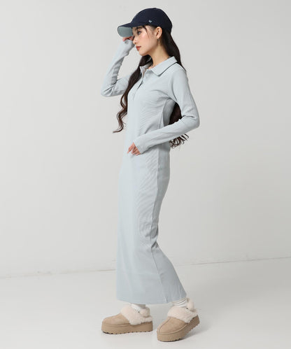 ポロ襟 リブ ロング ワンピース 797-9389