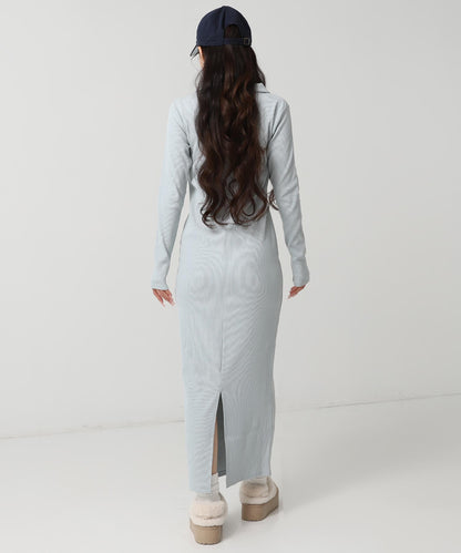 ポロ襟 リブ ロング ワンピース 797-9389