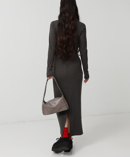 ポロ襟 リブ ロング ワンピース 797-9389