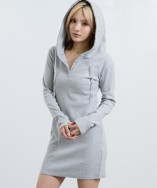 ポイント刺繍 ヘンリーネック フーディー リブ ワンピース 797-9479