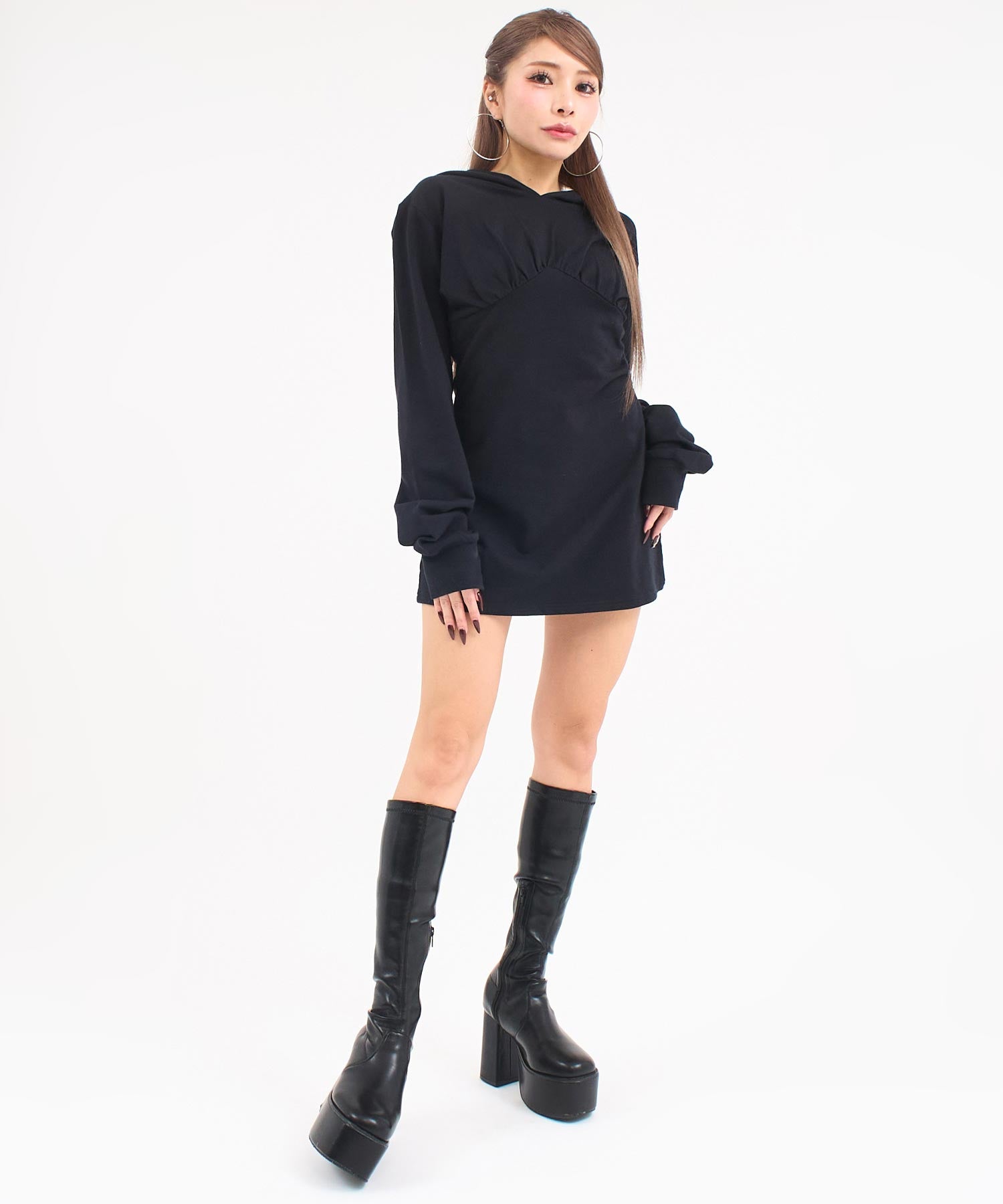 アパルトモン 別注 アメリカーナ■Aライン ミニ パーカー■黒 ブラック AMERICANA アメリカーナ MINI ZIP PARKER バックプリント ミニ ジップ
