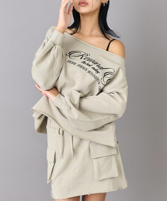 ワンショルダー トップス × カーゴ ミニスカート 裏毛 setup 798-9384