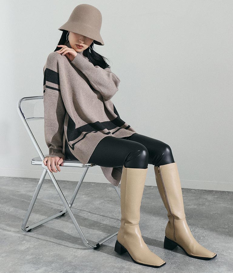 スクエアートゥ ロングブーツ 369-8485