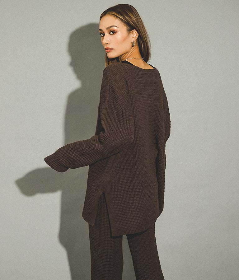 ワッフル編み スリット ニット トップス【セットアップ着用可】 793-8683