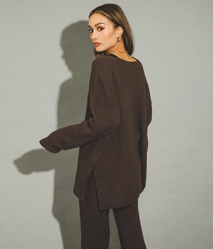 ワッフル編み スリット ニット トップス【セットアップ着用可】 793-8683