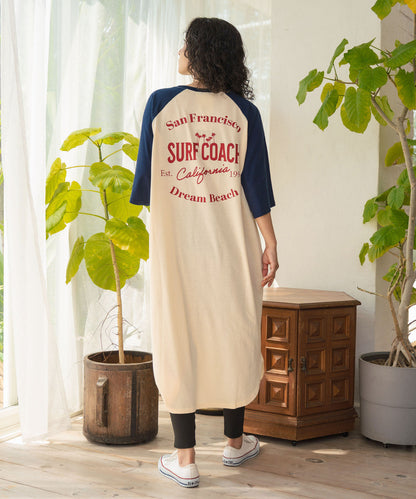 ラグラン サークル ロゴ ビッグ マキシ 5分袖 Tシャツワンピース 857-5952