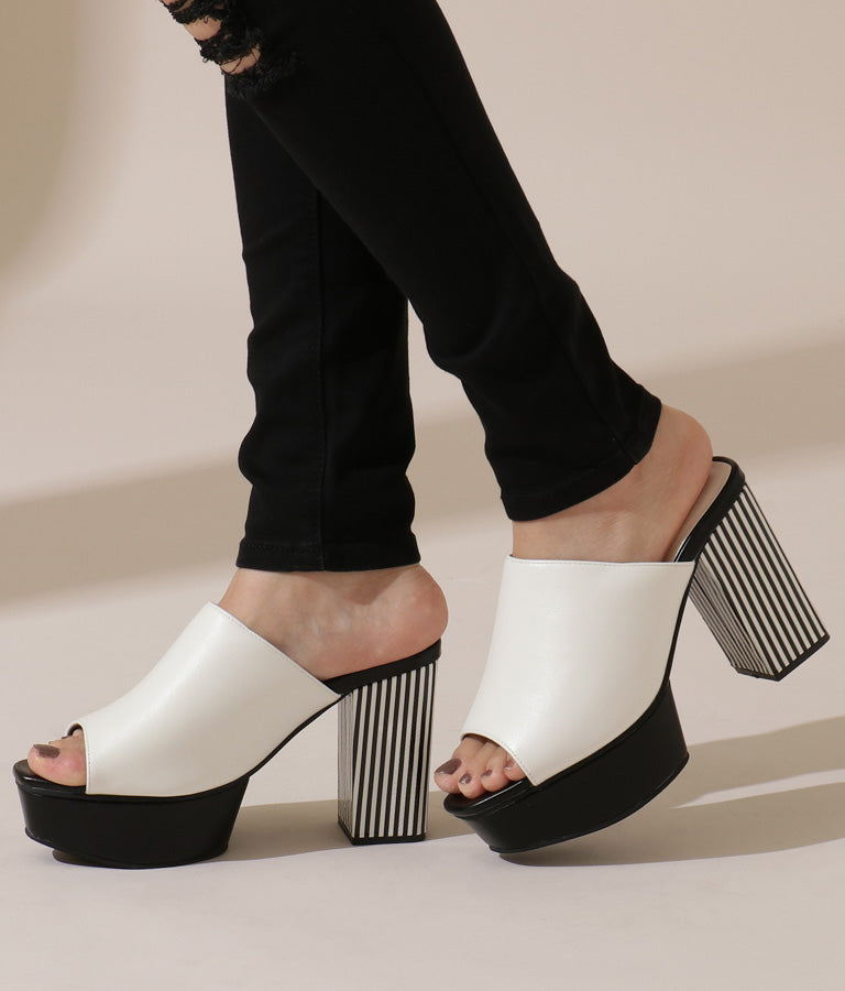 ストライプチャンキーヒールサンダル 499-2251