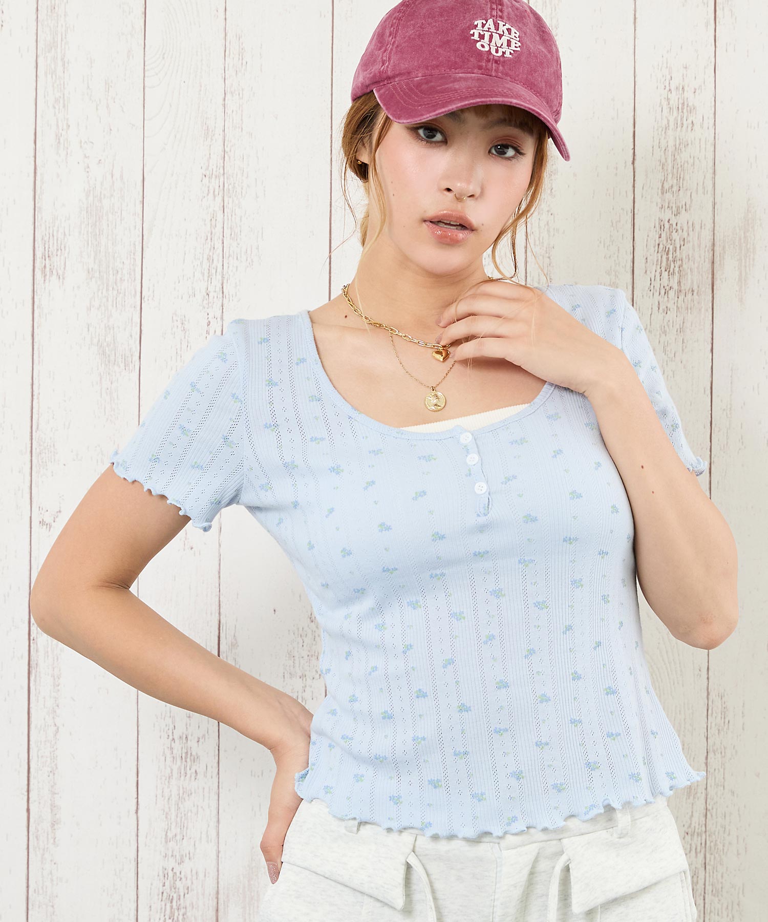 小花柄 ヘンリーネック Tシャツ 813-6871 – ANAP オンラインショップ