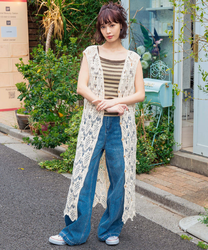 クロッシェ 編み ロング ジレ ベスト 814-6865