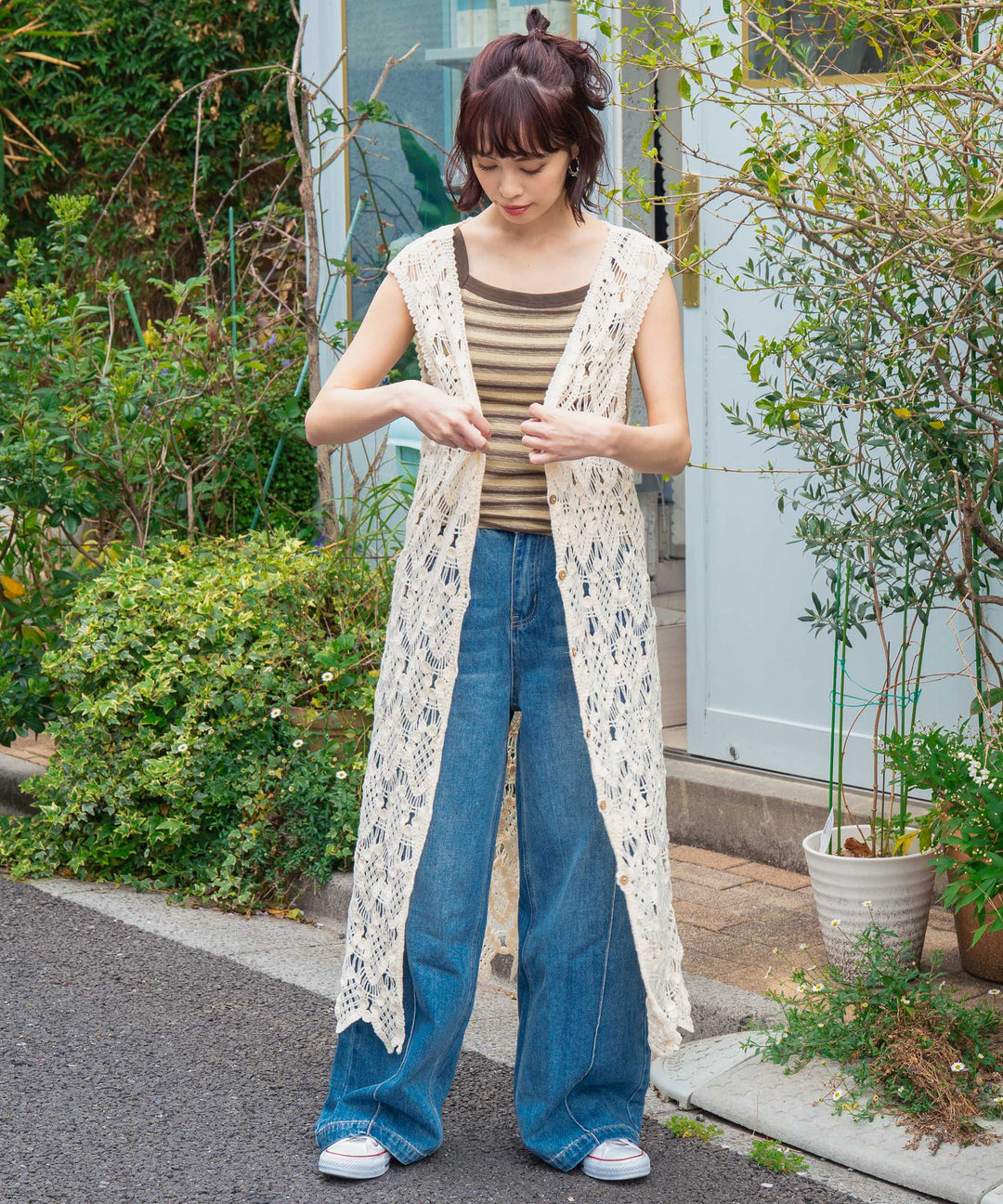 クロッシェ 編み ロング ジレ ベスト 814-6865