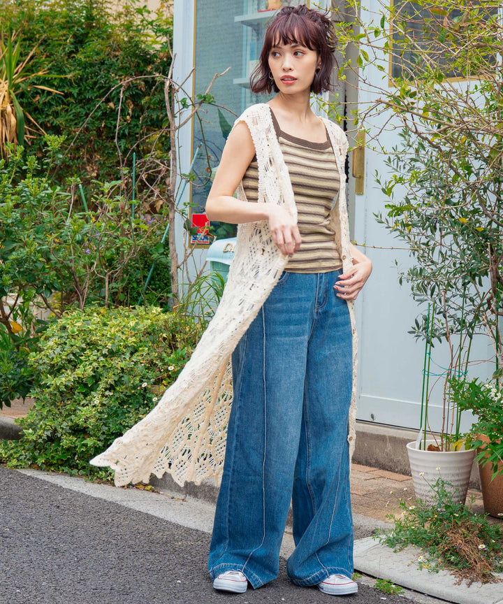 クロッシェ 編み ロング ジレ ベスト 814-6865
