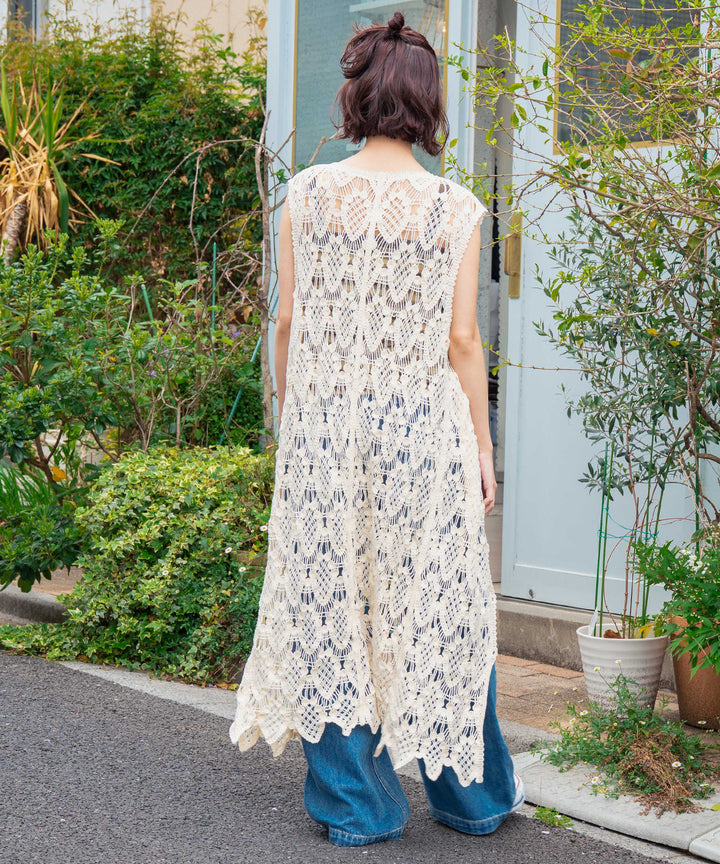 クロッシェ 編み ロング ジレ ベスト 814-6865
