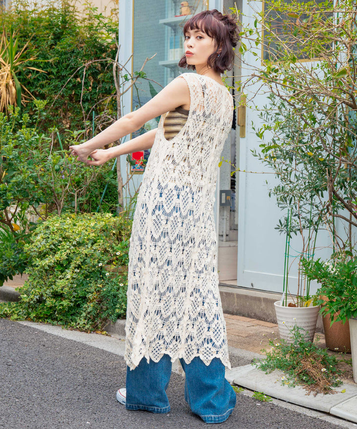 クロッシェ 編み ロング ジレ ベスト 814-6865