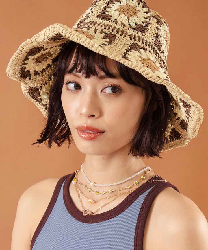 ワイヤー入り フラワー モチーフ ペーパー クロッシェ ハット 819-6863