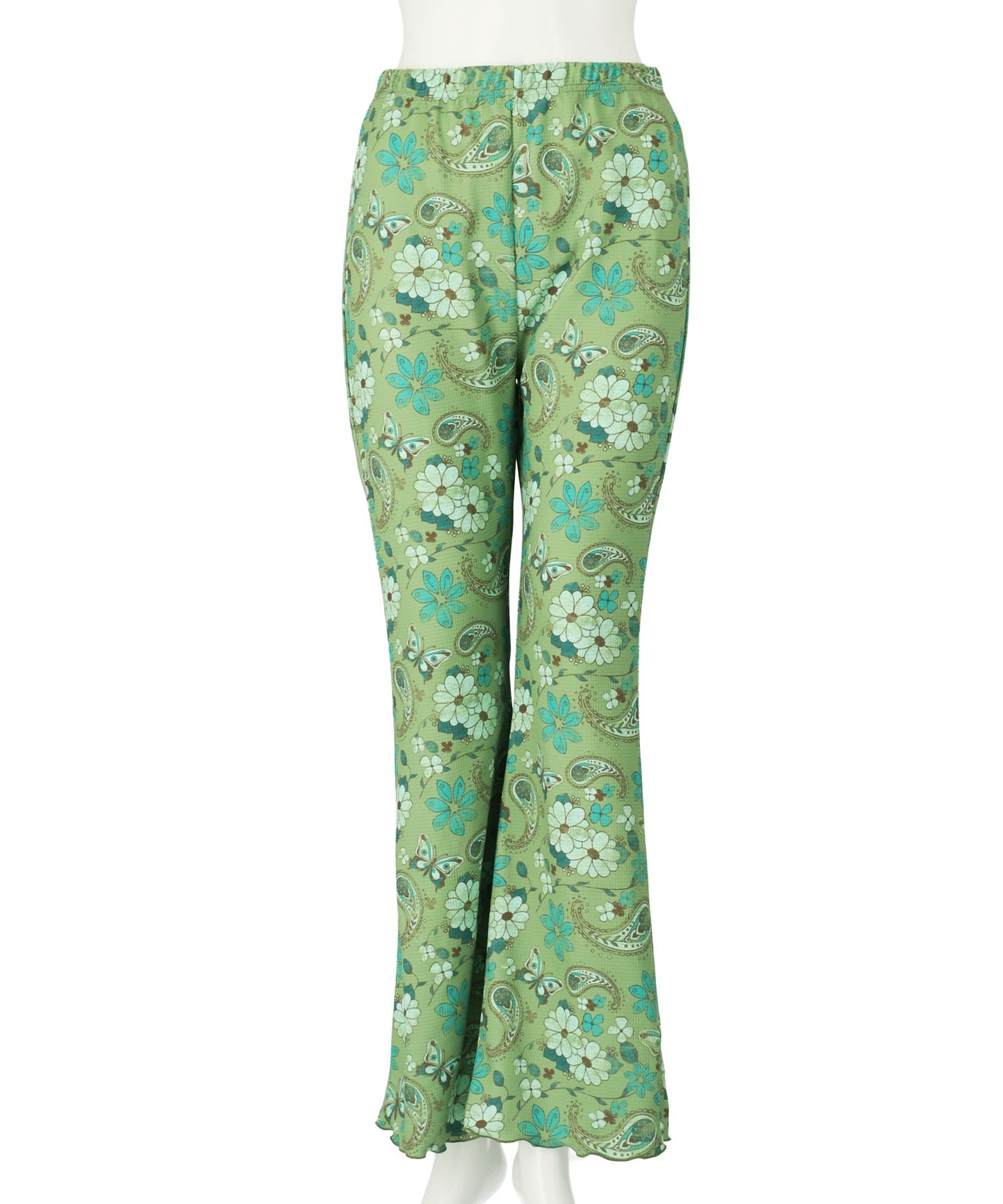 レトロ フラワー ワッフル フレア 裾メロウ パンツ 852-6034