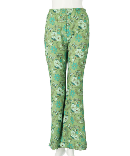 レトロ フラワー ワッフル フレア 裾メロウ パンツ 852-6034