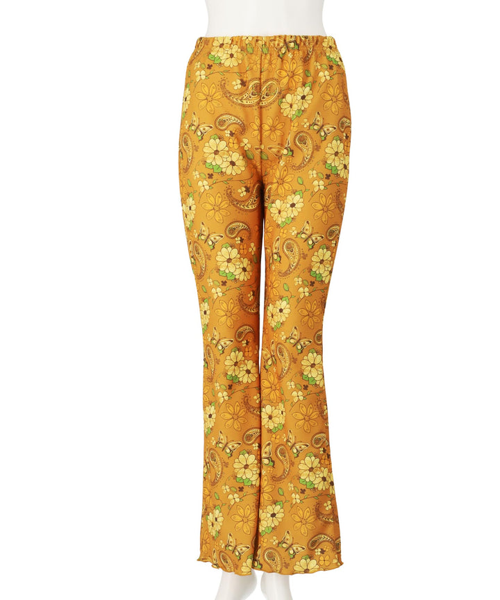 レトロ フラワー ワッフル フレア 裾メロウ パンツ 852-6034