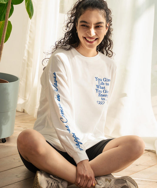 カラーメッセージ 刺繍 袖プリント ビッグ ロングスリーブTシャツ 853-5950