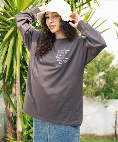 カラーメッセージ 刺繍 袖プリント ビッグ ロングスリーブTシャツ 853-5950