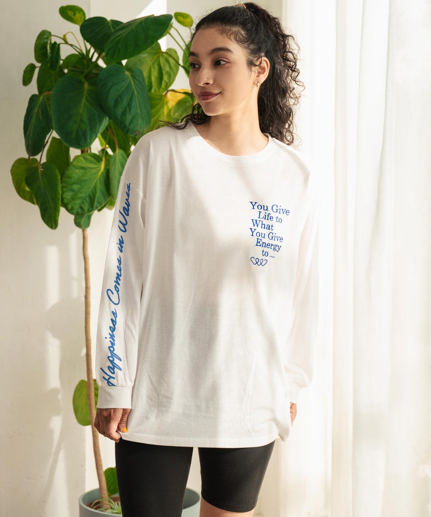 カラーメッセージ 刺繍 袖プリント ビッグ ロングスリーブTシャツ 853-5950