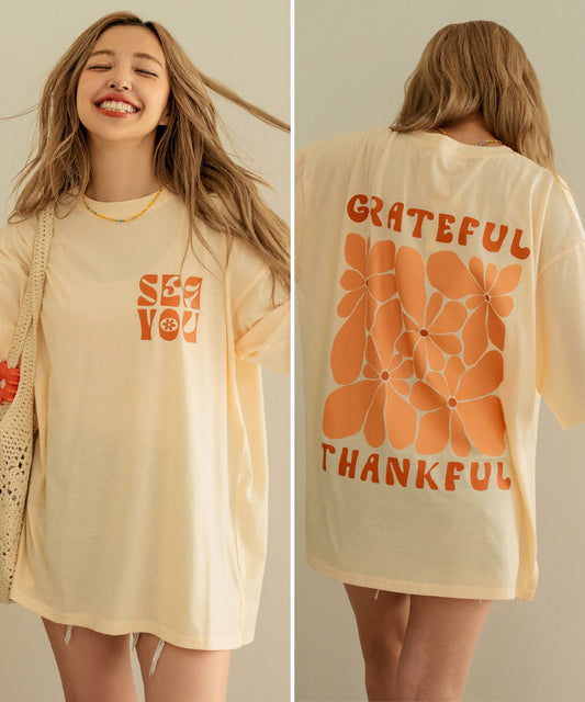 ヴィンテージ風 フラワー プリント ビッグ Tシャツ 853-5954