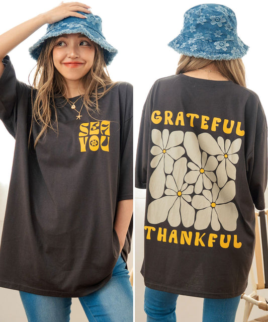ヴィンテージ風 フラワー プリント ビッグ Tシャツ 853-5954