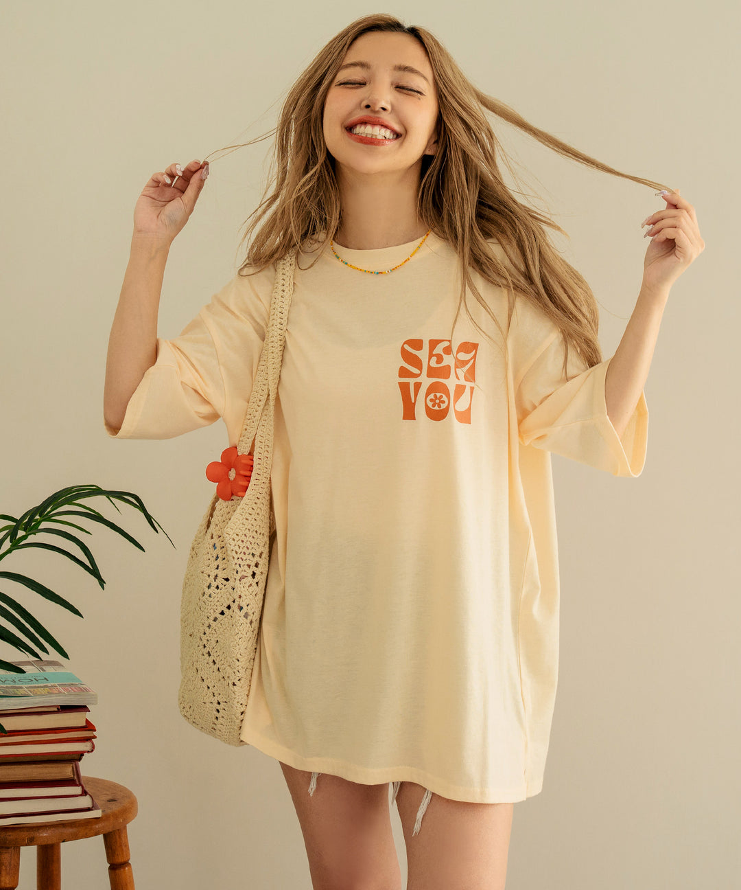 ヴィンテージ風 フラワー プリント ビッグ Tシャツ 853-5954